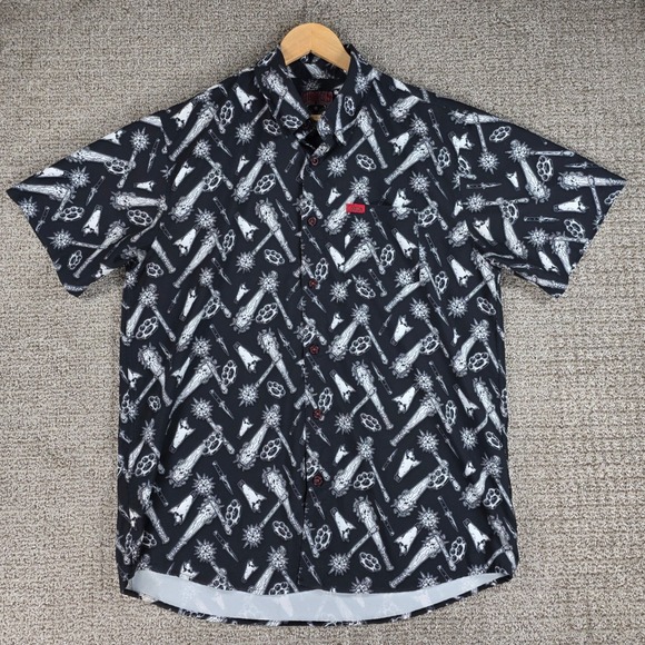 DIXXON The Darkest Black White Weapons Print Short Sleeve Button Shirt L D-Lite - Picture 2 of 9